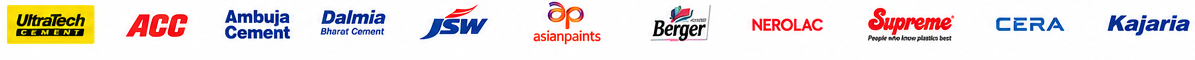 Our Trusted Brands — UltraTech Cement, ACC, Ambuja Cement, Dalmia, JSW, Asian Paints, Berger, Nerolac, Supreme, CERA, Kajaria